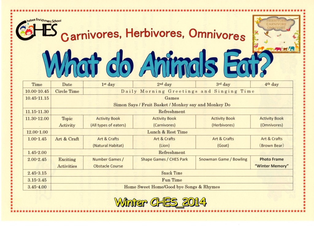 2014年CHES冬休みホリデー・クラス参加者募集のお知らせ♪